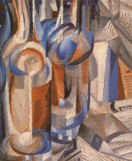 Image -- Oleksander Bohomazov: Still Life. Bottles (1915).