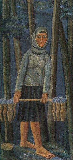 Image -- Mykhailo Boichuk: Milkmaid (1910s).