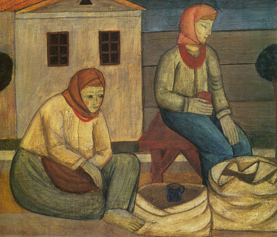 Image -- Tymofii Boichuk: Seed Sellers (1916).