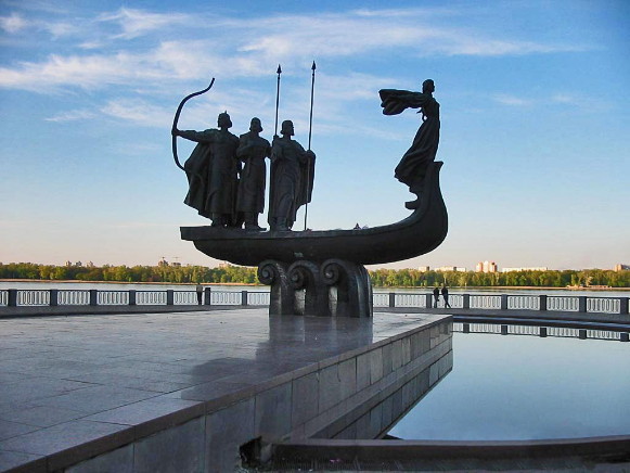 Image -- Vasyl Borodai: The Founders of Kyiv monument in Kyiv (1982).