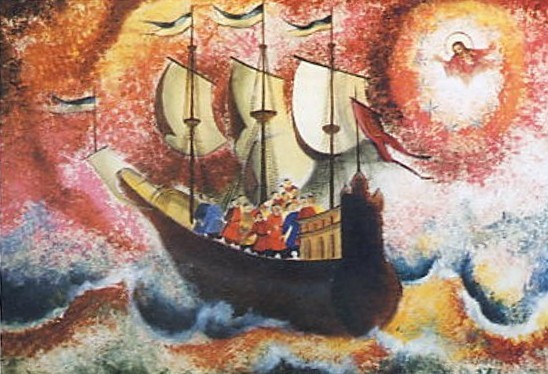 Image -- Mykola Butovych:  A Cossack Ship on a Rough Sea (1959)