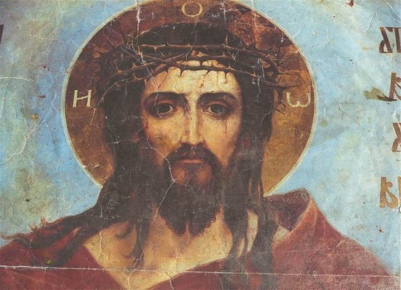 Image -- Ivan Izhakevych's fresco of Christ in Saint George's Church in Berestechko.