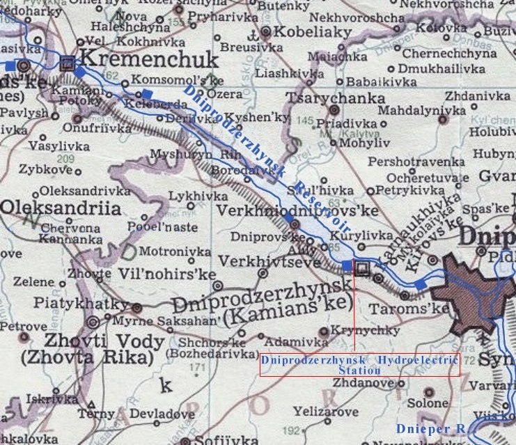 Image -- Map of the Kamianske (formerly Dniprodzerzhynsk) Reservoir.