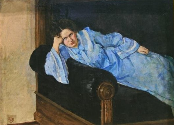 Image -- Petro Kholodny: Portrait of Artists Wife in Blue (1903).