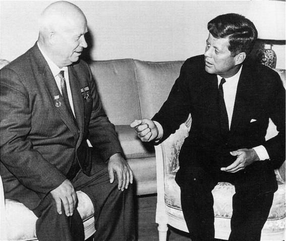 Image -- Nikita Khrushchev and John F. Kennedy.