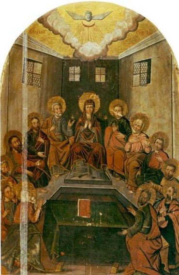 Image -- Yov Kondzelevych: Icon The Descent of the Holy Spirit from the Bilostok Monastery iconostasis (early 18th century).