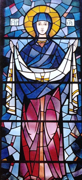 Image - Roman Kowal: Saint Mary the Protectress, stained glasss window, 1966. Church of the Blessed Virgin Mary, Winnipeg, Manitoba.