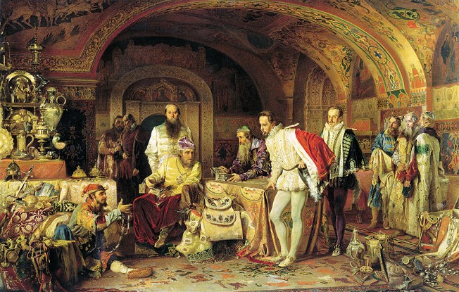 Image -- Oleksander Lytovchenko: Ivan the Terrible and the English Envoy Harsey (1875).