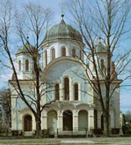 Image -- Michalovce: Church of the Holy Spirit, deigned by Volodymyr Sichynsky.