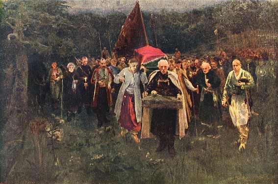 Image -- Oleksander Murashko: Burial of a Kish Otaman (1900).