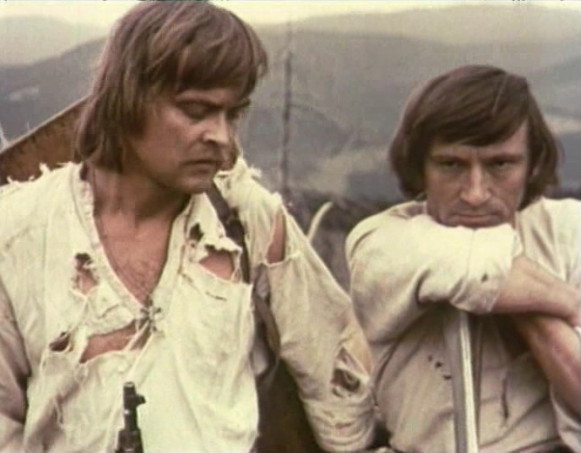 Image -- Ivan Mykolaichuk and Bohdan Stupka in Yuri Illienkos film White Bird with a Black Spot (1970).