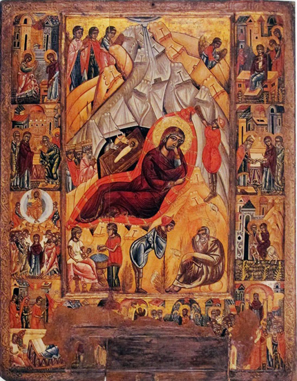 Image -- Nativity icon from Trushevychi, Galicia (16th century).