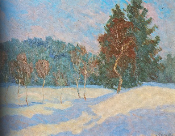 Image -- Mykola Nedilko: Birches in Winter (1947).