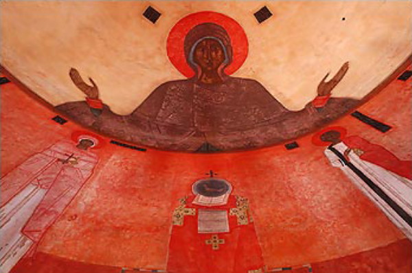 Image -- Jerzy Nowosielski: Oranta in an Orthodox church in Wesola, Poland.