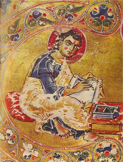 Image - Ostromir Gospel (1056-57): An illumination of Saint John the Evangelist (detail). 