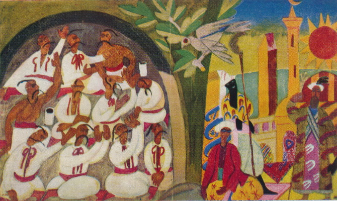 Image -- Anatol Petrytsky: Slaves Lament (sketch for frescoes for Kozelets theater) (1920).