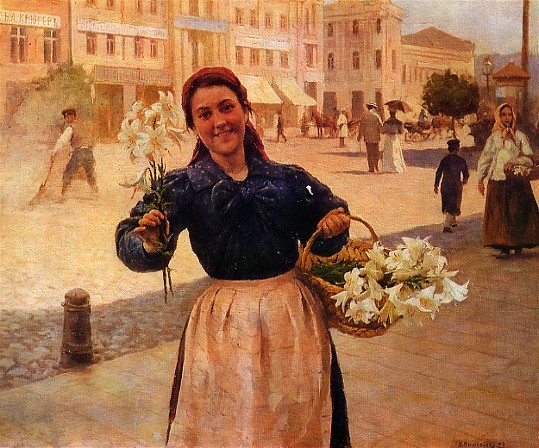 Image -- Mykola Pymonenko: Kyiv Flower Seller (1897).