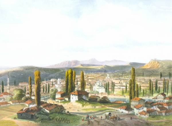 Image -- A view Qarasubazar (1856). Today Bilohirsk in the Crimea.