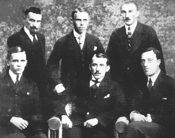 Image -- Sich Riflemen Council, 1920: Andrukh, Konovalets, Kuchabsky, Chmola, Matchak, and Chyzh.