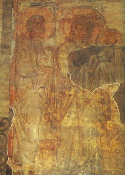 Image -- Saint Cyril's Church: Presentation at the Temple fresco (fragment) (12th century).