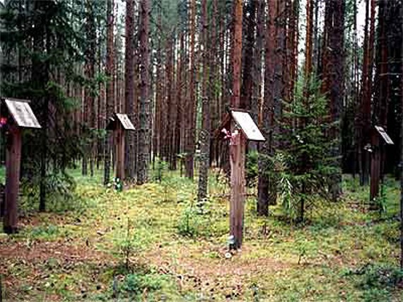 Image - Crosses marking mass graves of prisoners executed by the NKVD in November 1937 in Sandarmokh, Karelia region, RFSSR.