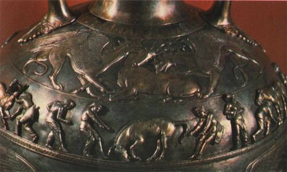 Image - A detail of a Scythian silver amphora from the Chortomlyk kurhan.