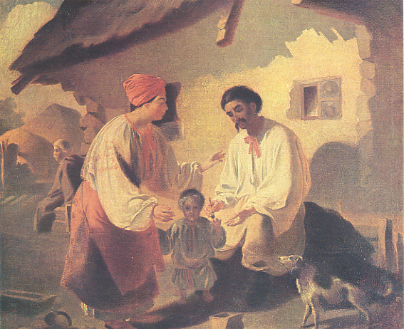 Image -- Taras Shevchenko: Peasant Family (1843).