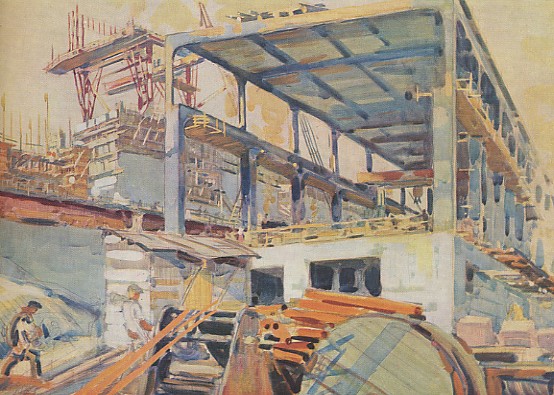 Image -- Oleksii Shovkunenko: The Construction of the Dniprohes (1931).