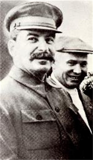 Image -- Joseph Stalin and Nikita Khrushchev.