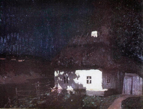 Image -- Hryhorii Svitlytsky: Village House during Moonlit Night (1919).
