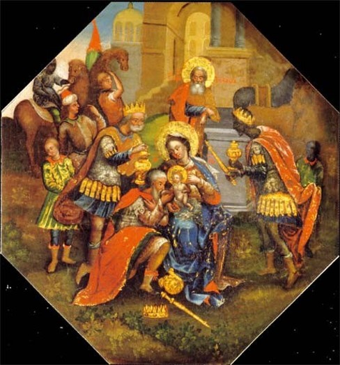Image -- Adoration of the Magi icon on the iconostasis in the Transfiguration Church in Velyki Sorochyntsi.