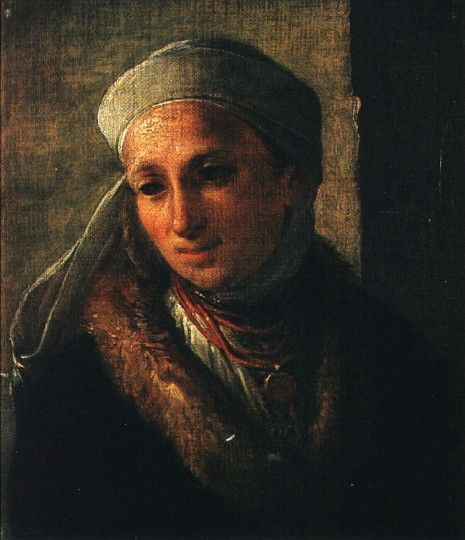 Image -- Vasilii Tropinin: Ukrainian Peasant Woman (1820).