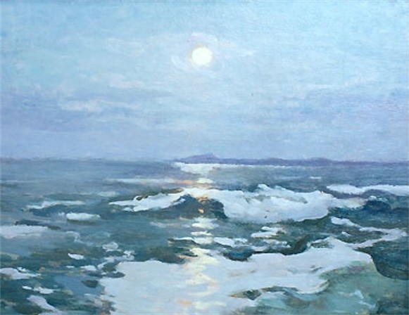 Image -- Ivan Trush: Moonlit Night by the Sea (1925).
