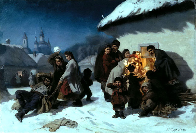 Image -- Kostiantyn Trutovsky: Caroling in Ukraine (1864).