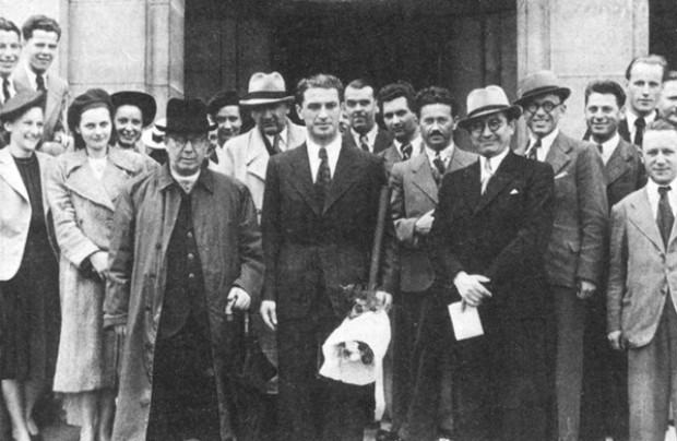 Image -- Avhustyn Voloshyn and members of the government of Carpatho-Ukraine (April 1939 photo).