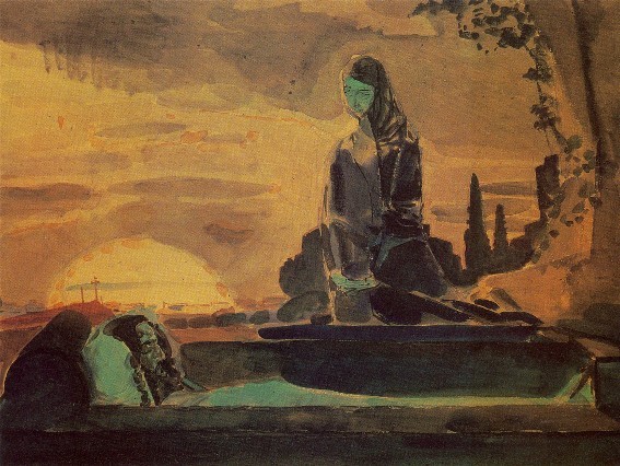 Image -- Mikhail Vrubel: Sketch for a fresco Lamentation (1887) for Saint Volodymyr's Cathedral in Kyiv.