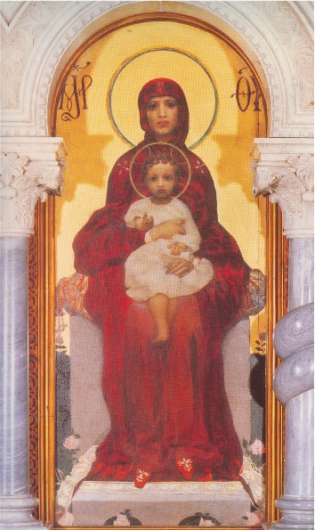 Image -- Mikhail Vrubel: icon Theotokos and Child (1885) in the Church of Saint Cyril in Kyiv.