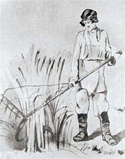 Image -- Lev Zhemchuzhnikov: A Peasant Harvesting.