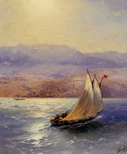 Image - Ivan Aivazovsky: Sailing Barge in the Crimea with the Alupka Palace in the Distance (1890)