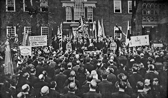 Image -- Members of the American National Council of Uhro-Rusins take part at a rally in Philadelphia in 1918.