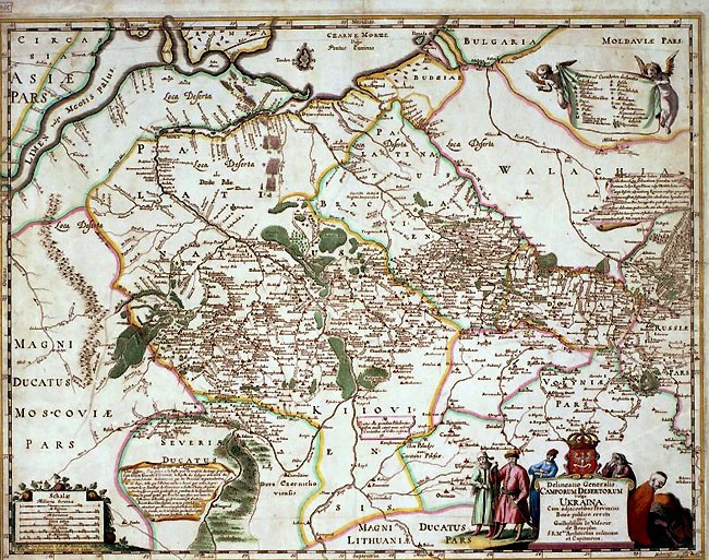 Image -- Beauplan's map of Ukraine engraved by Willem Hondius (1648).