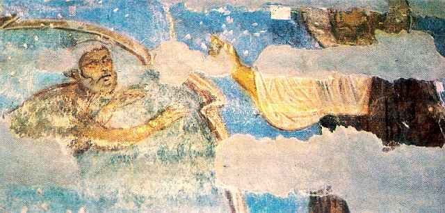 Image - Fragment of the 12th-century fresco Miraculous Fishing uncovered in the Transfiguration Church in Berestove.