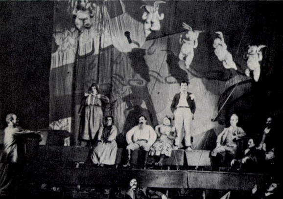 Image -- A scene from Les Kurbas' production of Ivan Mykytenko's Dictatorship in the Berezil theater (1930).