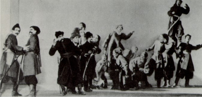 Image - A scene from the Berezil performance based on Taras Shevchenko's Haidamaky (1924).