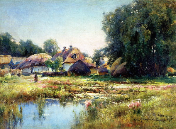 Image -- Mykhailo Berkos: At a khutir. Mala_Danylivka (1903).