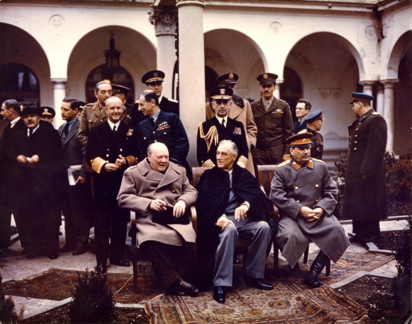 Image - Winston Churchill, Franklin D. Roosevelt, and Joseph Stalin at the Yalta Conference, 1945.