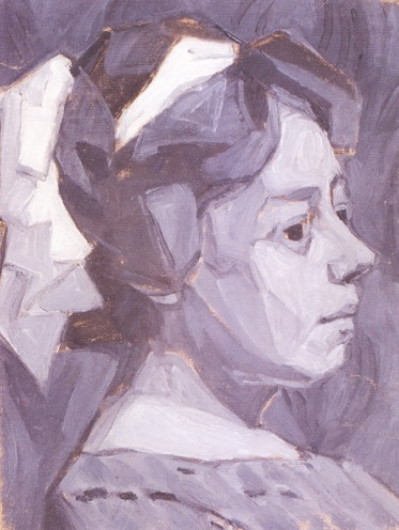 Image -- Oleksander Bohomazov: Portrait of Artists Wife, Vanda Monastyrska (1913).