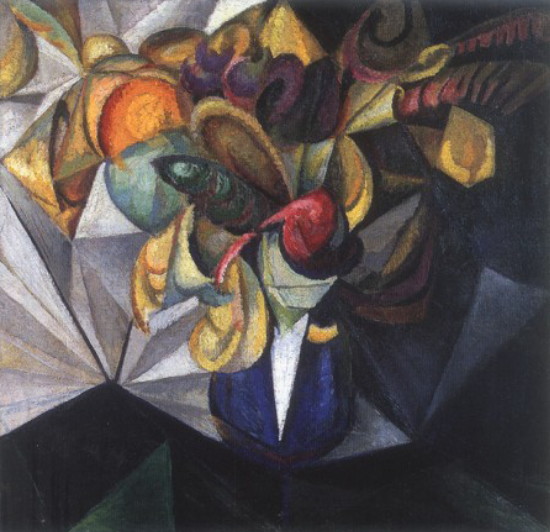 Image -- Oleksander Bohomazov: Still Life with Flowers (1914).