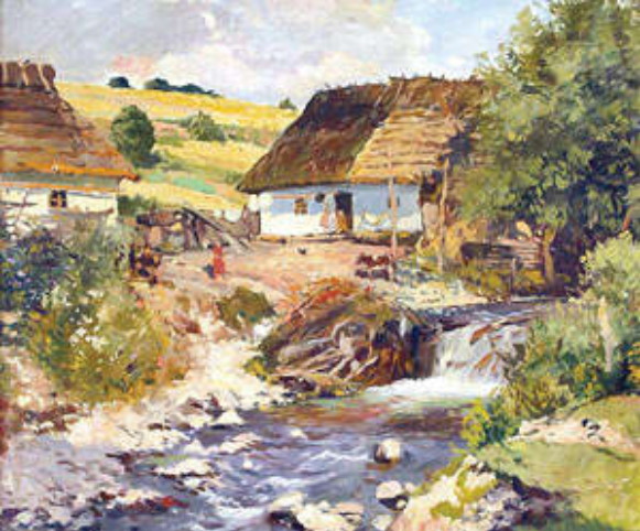 Image - Yosyp Bokshai: Peasant Houses along the Stream (1940).