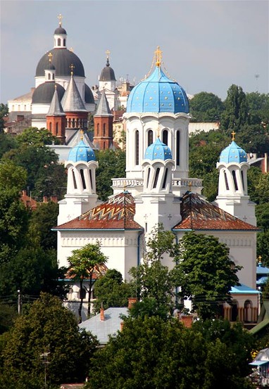 Image -- Chernivtsi panorama with churches.